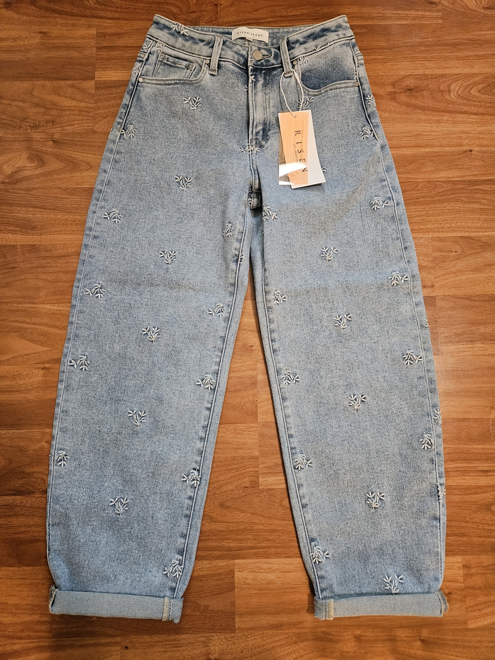 Women's Light Wash Embroidered Barrel Jeans - Light Blue Size 1/25